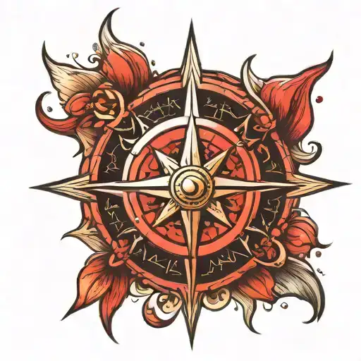 red compass sun stars forming the shape tattoo design idea