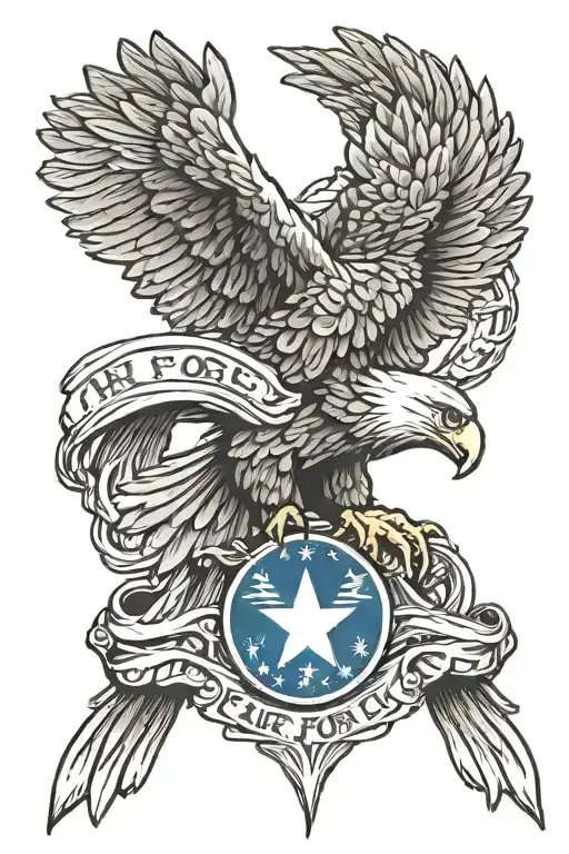 an eagle with air force logo intertwined tattoo design idea
