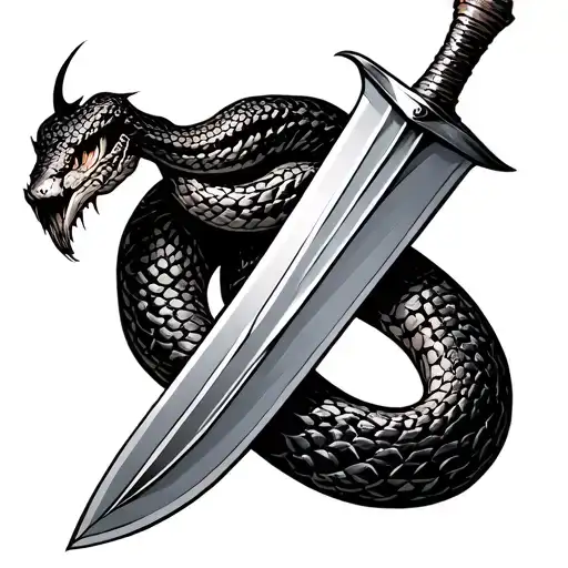 dagger with snake wrapped eating its tail tattoo design idea