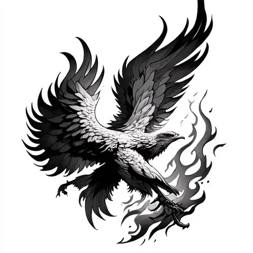 A phoenix rising from flames, symbolizing survival and resilience. Within the design, subtle details represent your past tattoo design idea