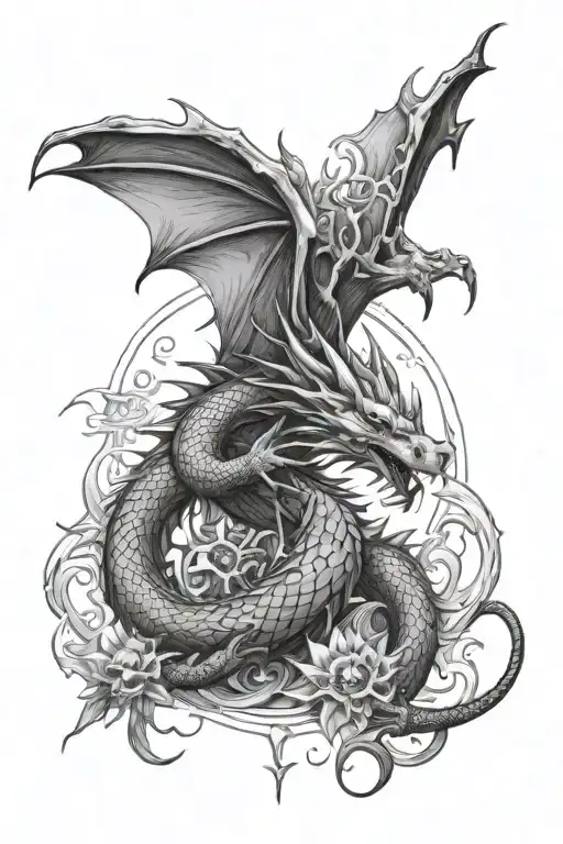 fantasy Dragon and sun rising tattoo design idea