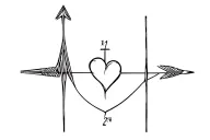 Roman date, timeline cross over beat heart diagram on arrow, bow and arrow, Sagittarius tattoo design idea