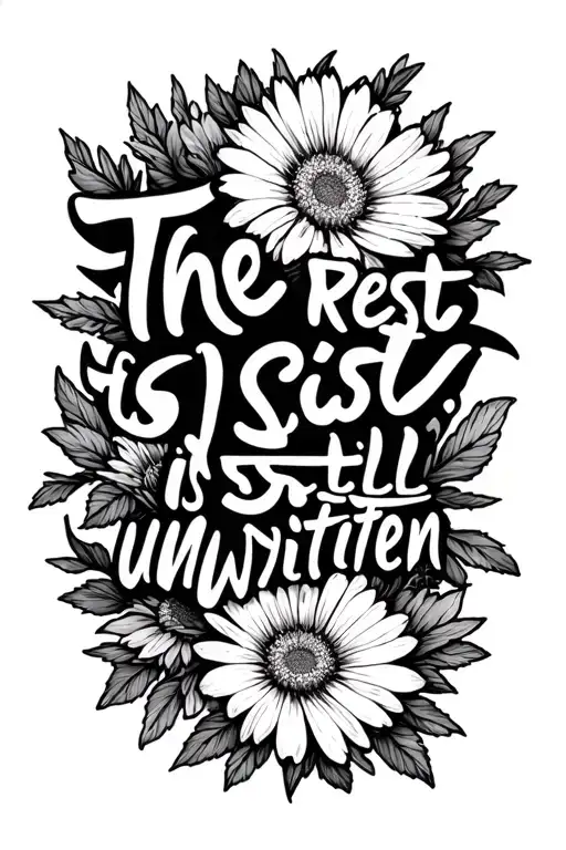 "the rest is still unwritten" aster flower fine line tattoo design idea