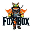 "Fox Box" "Fox Box" tough looking fireman fox wearing firefighting gear with radio equipment tattoo design idea