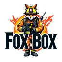 "Fox Box" "Fox Box" tough looking fireman fox wearing firefighting gear with radio equipment tattoo design idea