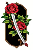 A beautiful hybrid tea rose intertwined with a Jian Sword tattoo design idea