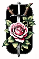 A beautiful hybrid tea rose intertwined with a Jian Sword tattoo design idea