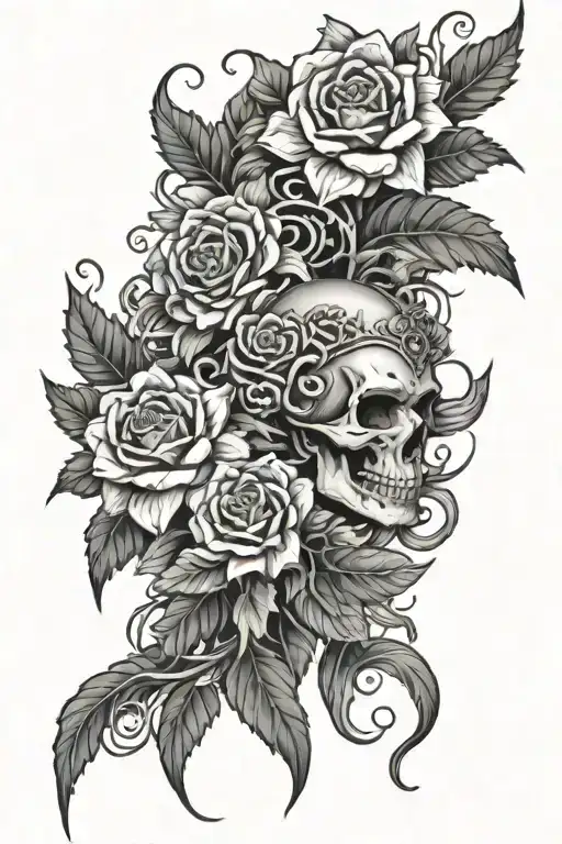 a crying Medusa head , with sunflowers , peonie ,black dahlias , roses vines with spikes and skulls full arm sleeve tattoo design idea