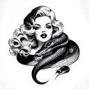 pinup girl with blonde hair that becomes a cobra tattoo design idea
