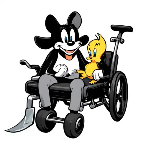 Sylvester holding a trowel and tweety in an electric wheelchair  tattoo design idea