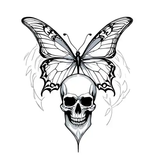"Neo tribal style " Butterfly and hand skull soft shading tattoo design idea