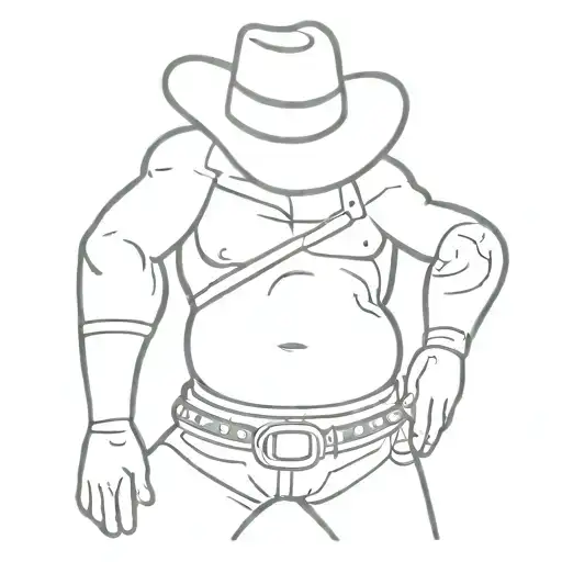 (((cowboy Phalluses, lofi classic cute retro Archie cartoon style ))) (((male art body, bulging noticable crotch))) tattoo design idea
