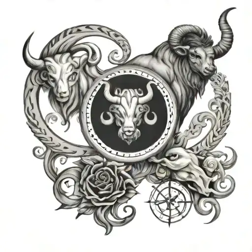 3 Zodiac Signs: Taurus Capricorn Pisces tattoo design idea