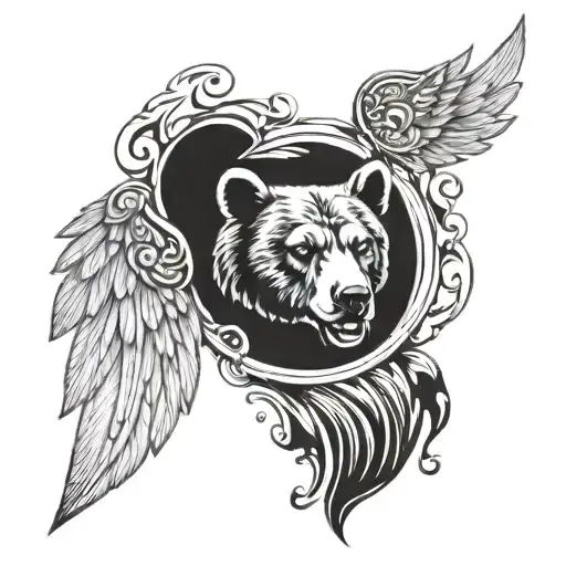 Bear paw print with angel wings flying tattoo design idea