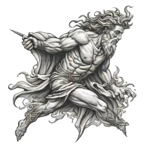 full body Zeus holding lightning bolt tattoo design idea