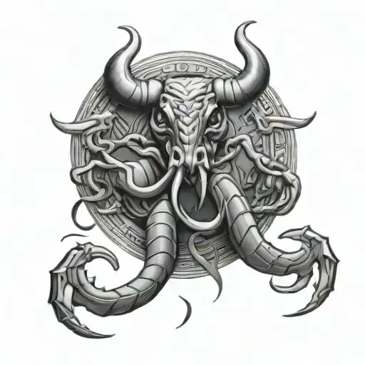 bull and scorpion intertwined tattoo design idea
