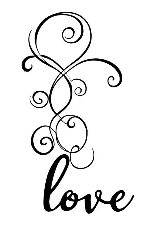 flute with swirls forming the sentence "love tattoo design idea