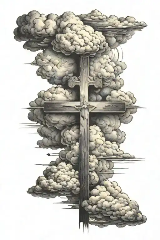 cross clouds tattoo design idea