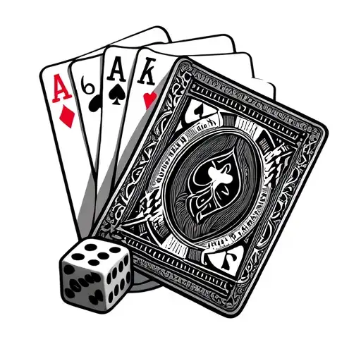 4 aces fanned out with 2 craps dice symbolizing the gamble tattoo design idea