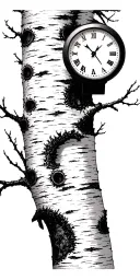 birch tree white branches with exactly 3 clocks on branches tattoo design idea