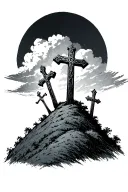 3 crosses on a hill dark sky tattoo design idea