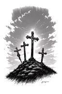 3 crosses on a hill dark sky tattoo design idea