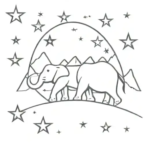 I need a stargiht line tattoo in right hand with mountain elephant stars travel and minions   tattoo design idea