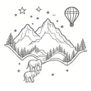 I need a stargiht line tattoo in right hand with mountain elephant stars travel and minions   tattoo design idea