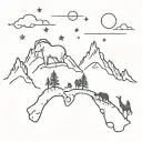 I need a stargiht line tattoo in right hand with mountain elephant stars travel and minions   tattoo design idea