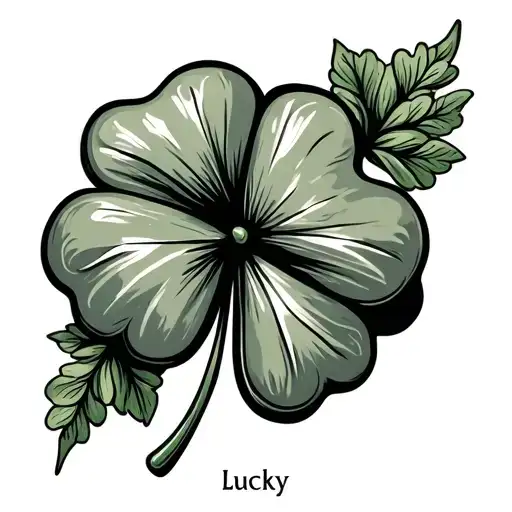4 leaf clover with the word lucky line work tattoo design idea