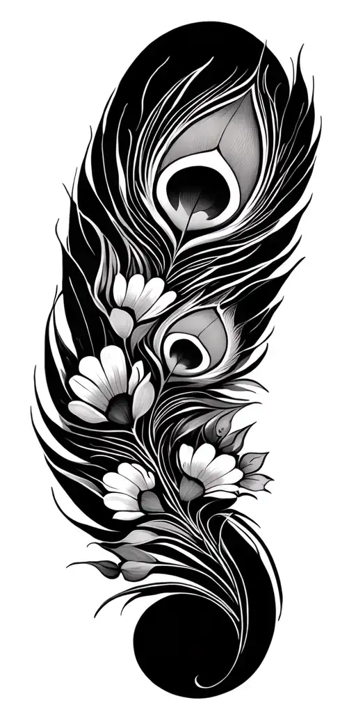 peacock feathers with flowers tattoo design idea