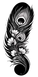 peacock feathers with flowers tattoo design idea