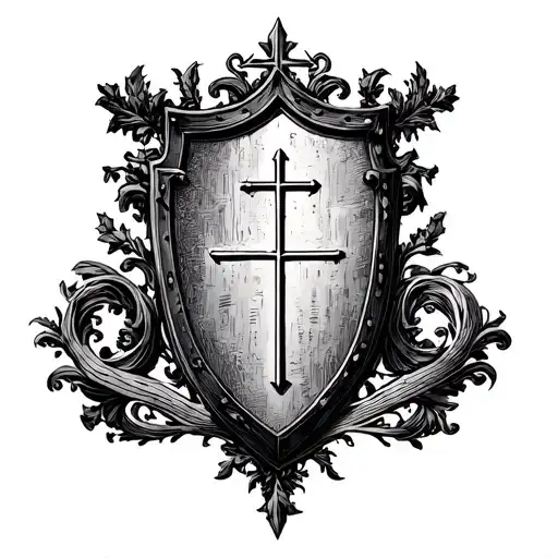 Catholic Greek Alexandra Shield Gothic Church engraving tattoo design idea