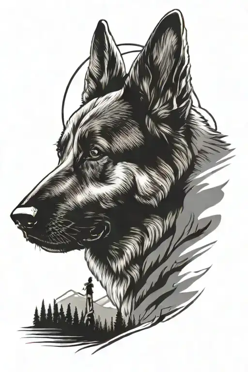 travel hiking sunshine family friends and german shepherd dog tattoo design idea