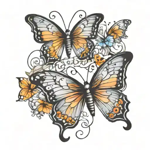 name and butterflies tattoo design idea