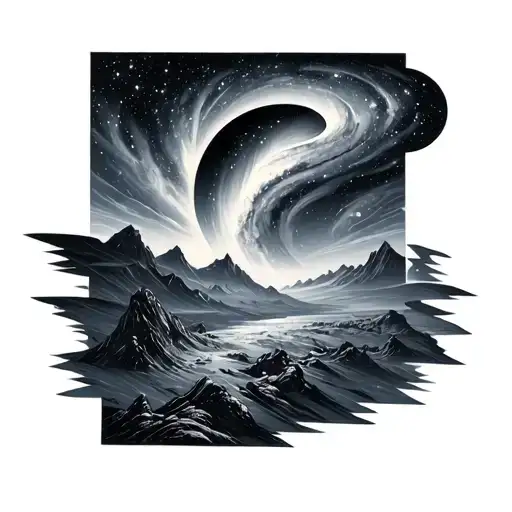 aurora borealis leading up to space and galaxies with atlas  tattoo design idea