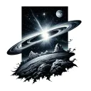 aurora borealis leading up to space and galaxies with atlas  tattoo design idea