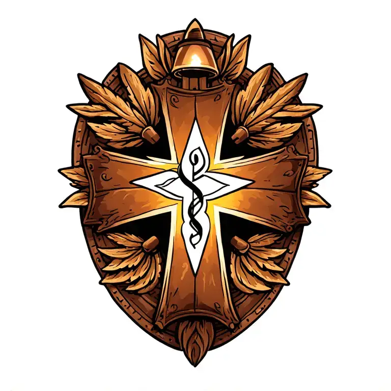 lamp of knowledge, star of life, maltese cross with western leather carving tattoo design idea