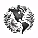 South America continent showing things that symbolise the countries of south America  tattoo design idea