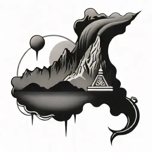 kailash parvat with trident piercing tattoo design idea