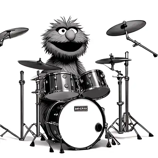 animal sesame street character on drums and dominos tattoo design idea