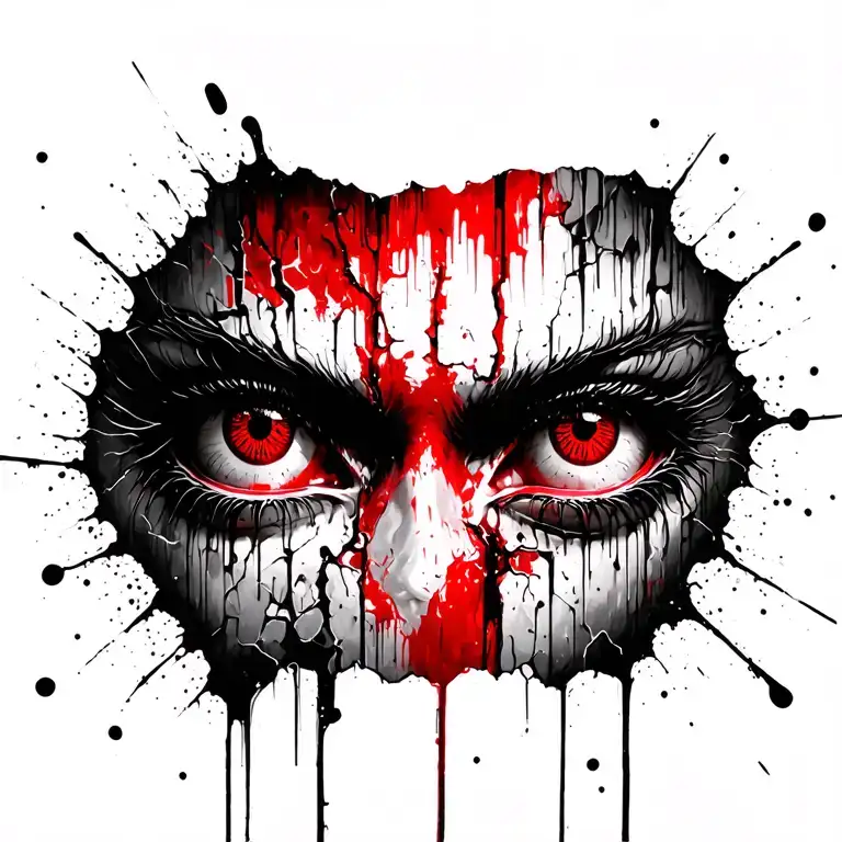 Demon eyes coming through ripped skin tattoo design idea