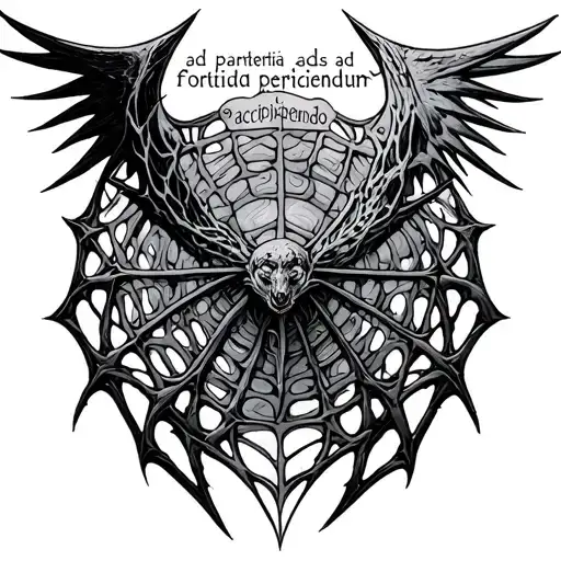 web of wyrd with parentia ad accipiendum above and fortitudo ad perficiendum below tattoo design idea