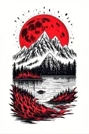 Fire Mountains, Black Sun, Red Moon, raining blood and fire, fire lake tattoo design idea