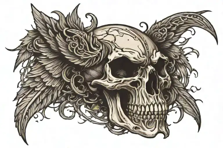 viking raven skull tattoo design idea