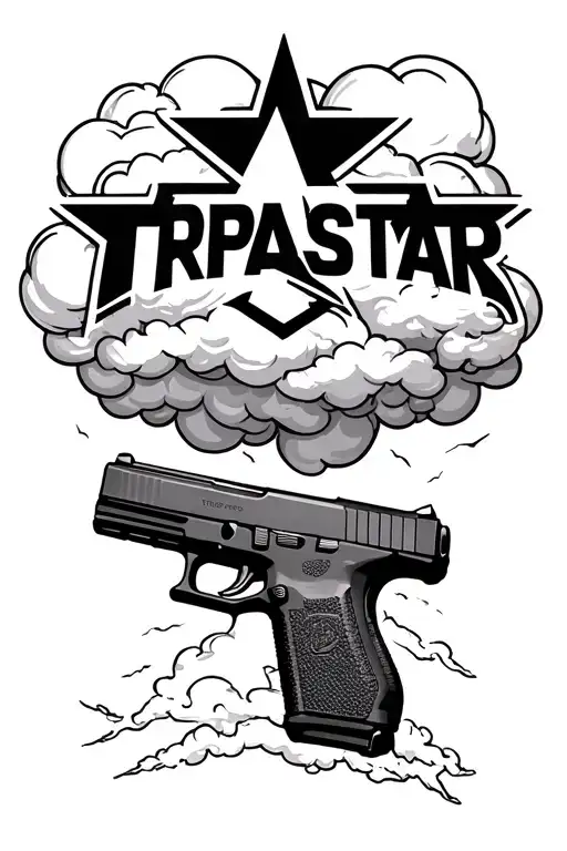 trpastar logo with glock 19 and cloud background tattoo design idea
