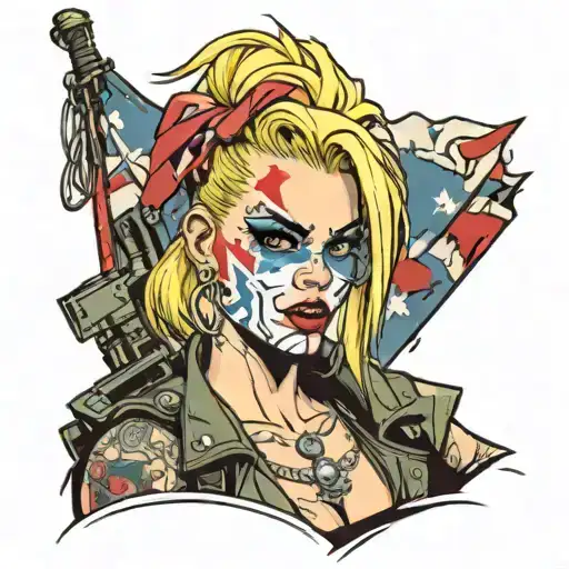 Comic book Tank Girl Russian flag on cheek tattoo design idea