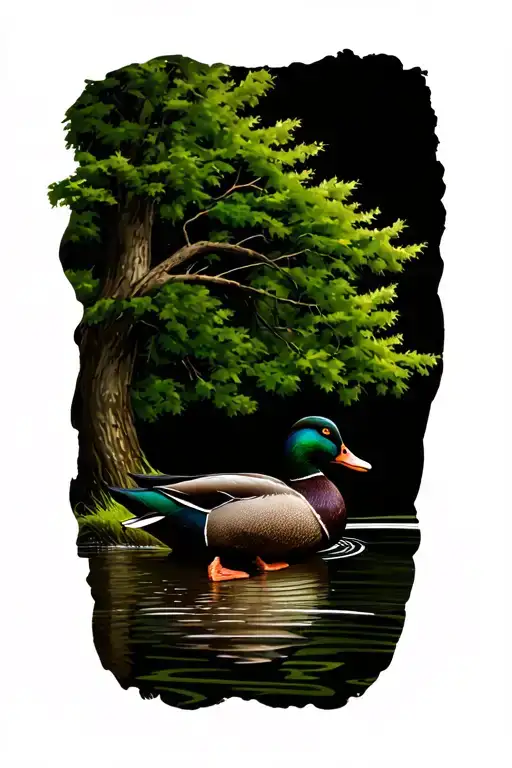 tree line with mallard ducks tattoo design idea