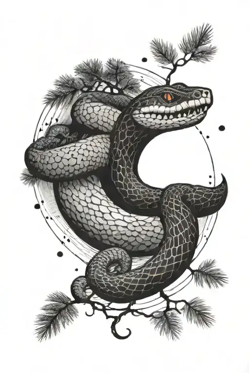 snake, pine tree or forest, moons in every moon phase, paw print hidden - only that nothing else  tattoo design idea