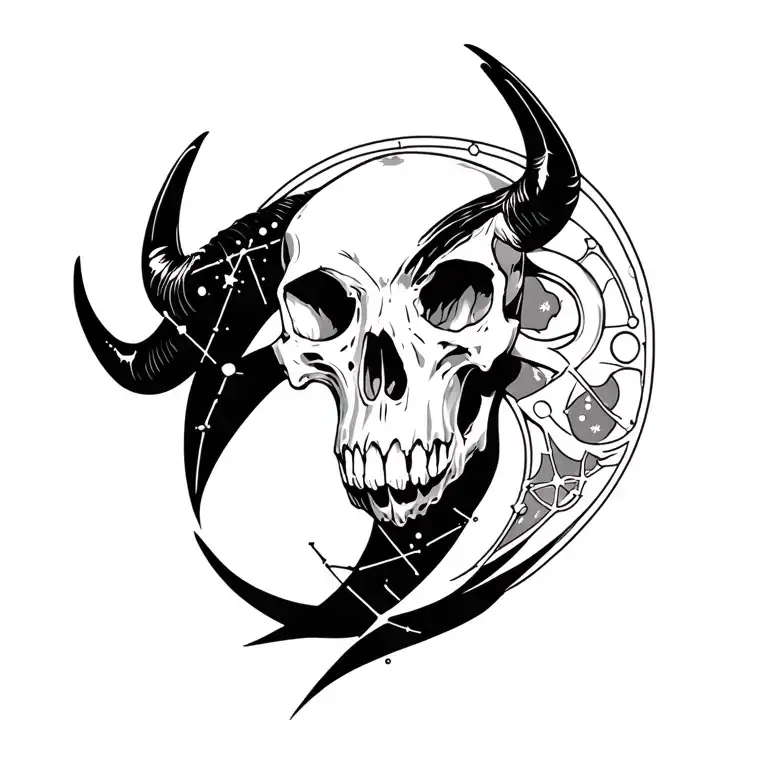 memento mori skull taurus constellation intertwined tattoo design idea